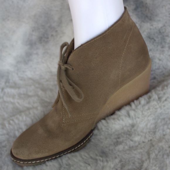 J Crew MacAlister Leather Wedge Women's Ankle Boots | Tan | Size 7 | Tie Close - Picture 11 of 13